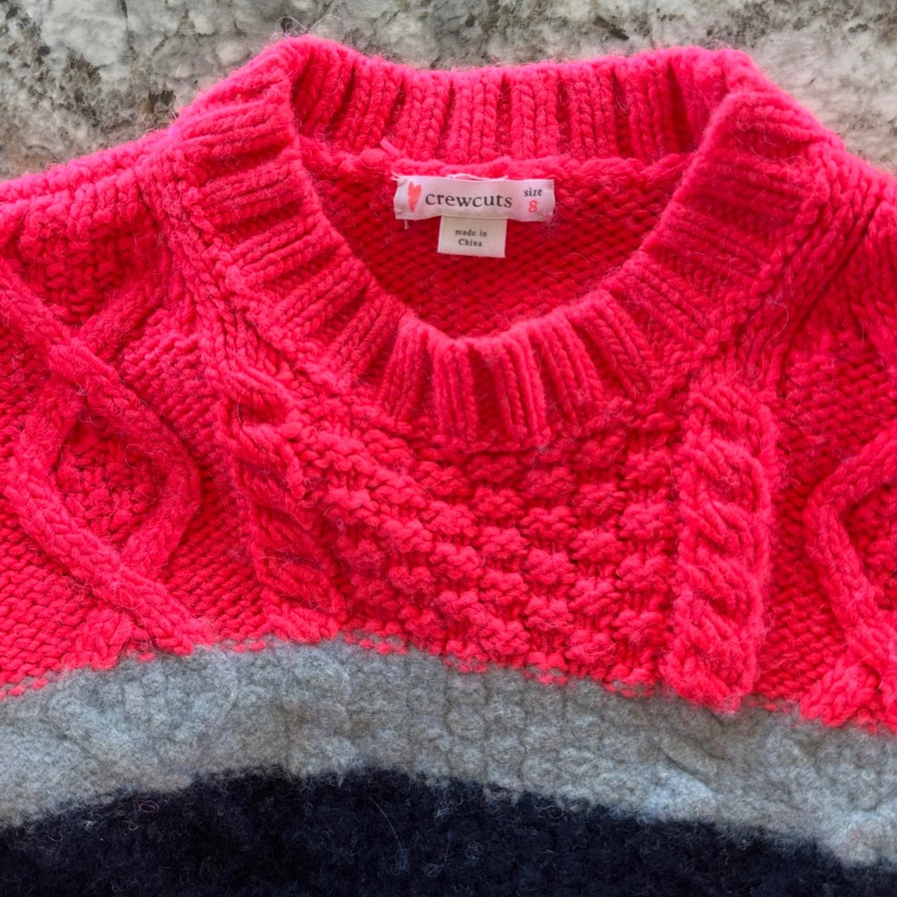Crewcuts J.Crew Kids Sz 8 Cable Knit Wool Alpacaβ Colorblock Sweater Orange Navy